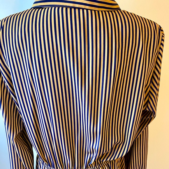 Vintage long sleeve tan and navy midi dress - Picture 5 of 7